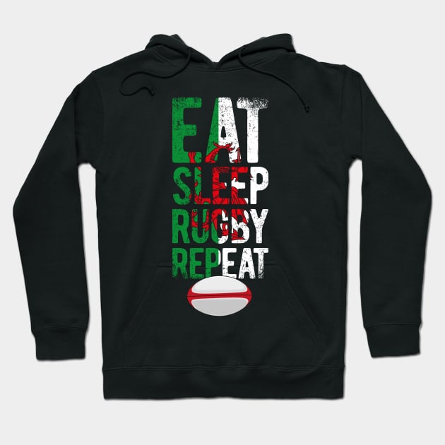 Eat sleep rugby repeat Wales rugby Hoodie by Bubsart78